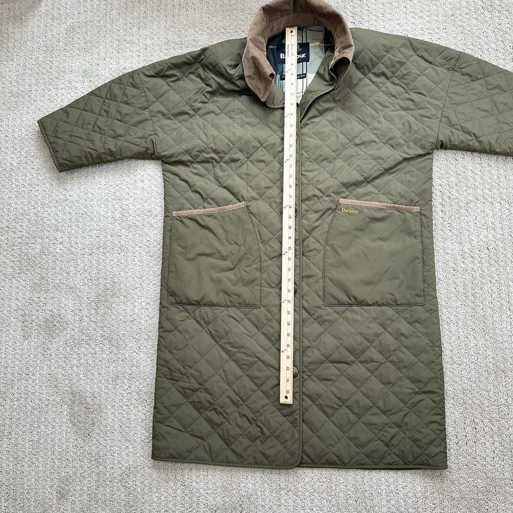 BARBOUR Lockton Corduroy-Trim Quilted Coat Women's 8 Olive Green Cropped Sleeve - Picture 10 of 13